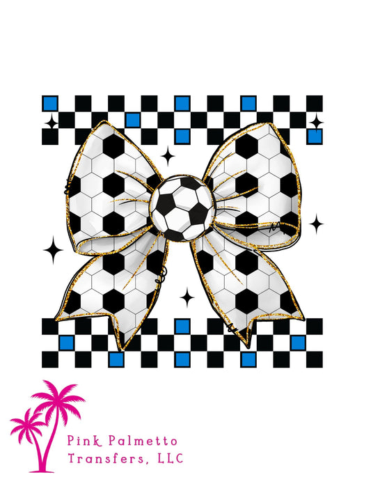 Blue/Black Checkered Soccer Bow 12" DTF Transfer