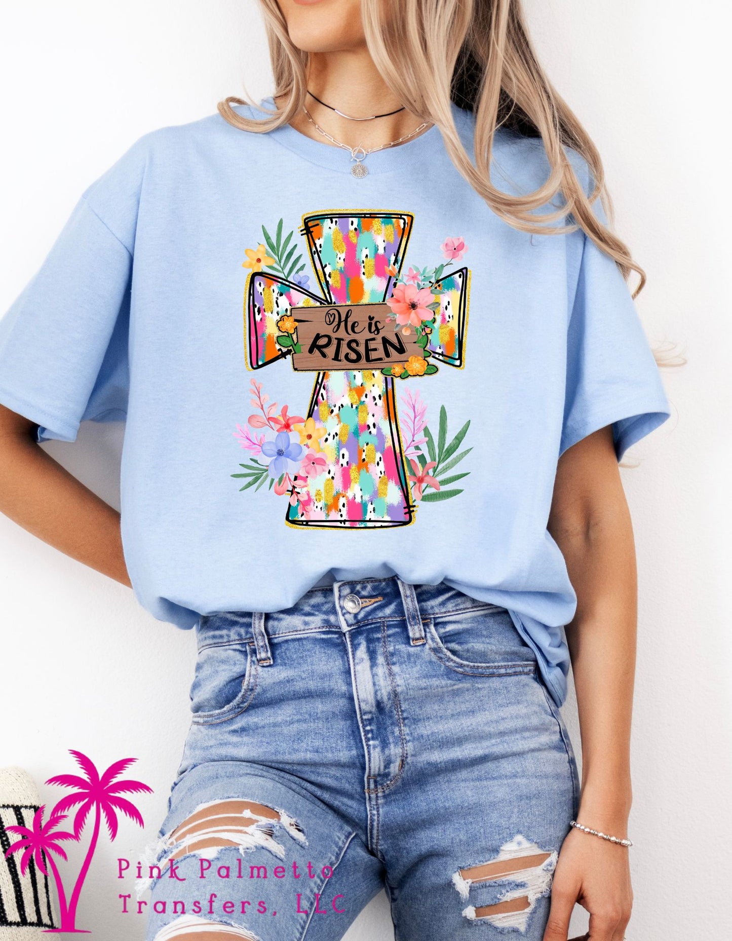 He Is Risen Colorful Cross Tshirt