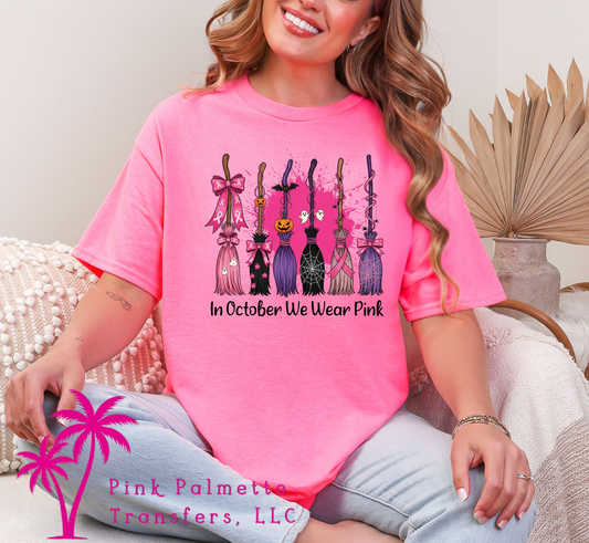 October Wear Pink Witches Broom Tshirt
