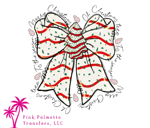 Christmas Tree Cake Bow 10" DTF Transfer