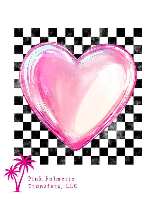 Checkered Pink Heart 12" DTF Transfer