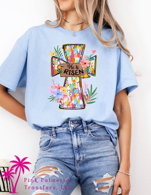 He Is Risen Colorful Cross Tshirt