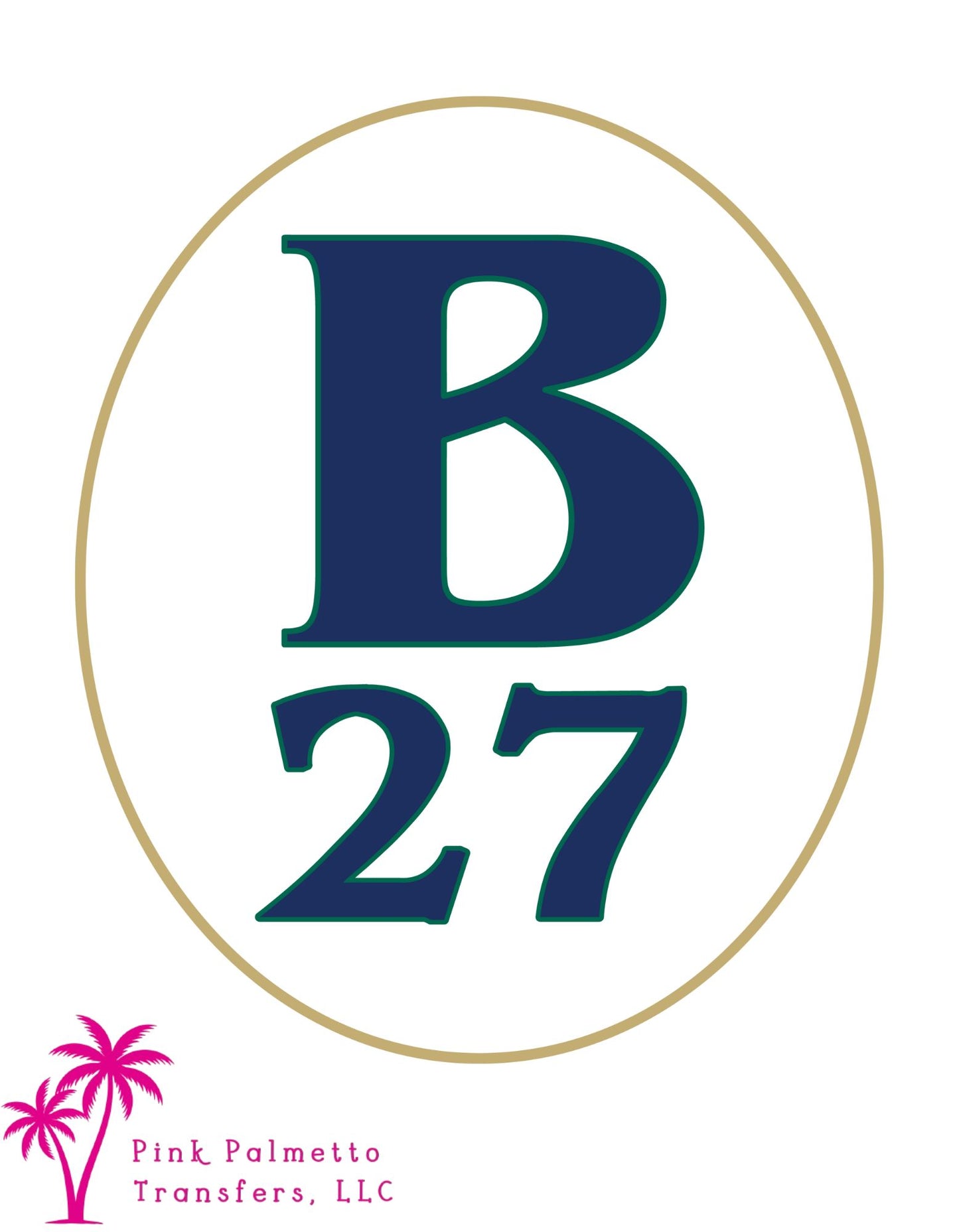 B 27 Green/Non Glitter Gold 4" DTF Transfer