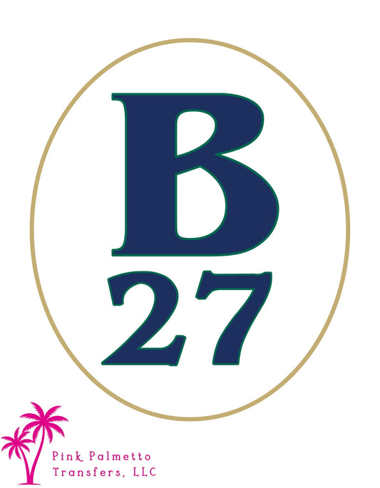 B 27 Green/Non Glitter Gold 4" DTF Transfer