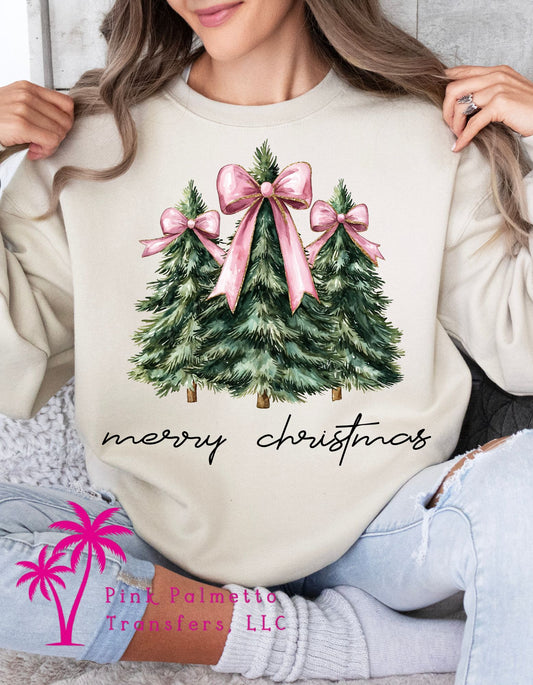 Merry Christmas Pink Bow Tree Sweatshirt