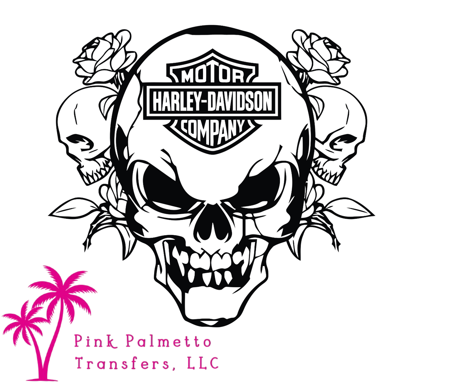 Skull & Roses Harley Davidson 12" DTF Transfer