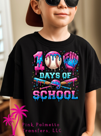 100 Days of School Baseball Drip Youth Tshirt
