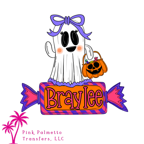 Custom Girl Halloween Candy w/ Name 8" DTF Transfer