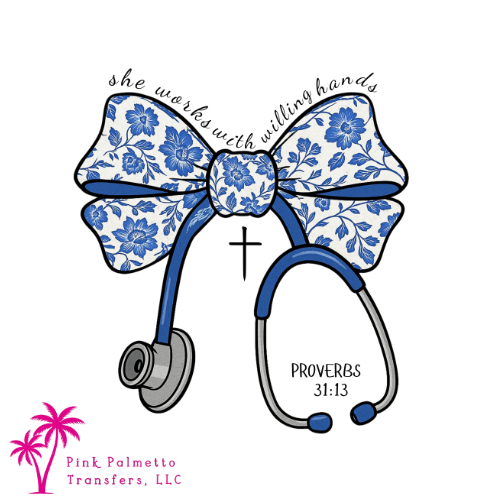 Blue Floral Stethoscope 12" DTF Transfer
