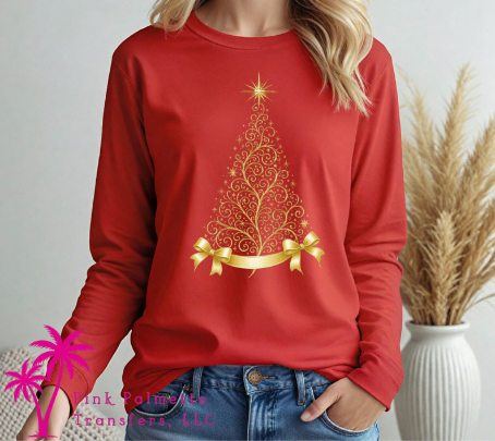 Gold Christmas Tree Long Sleeve Tshirt