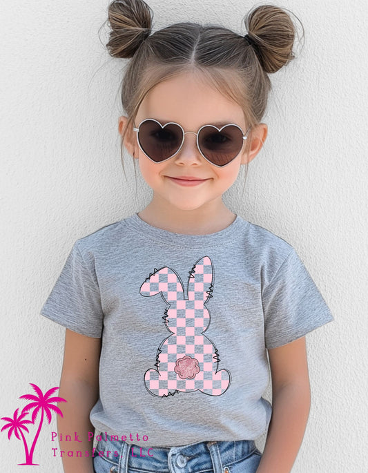 Pink Checkered Bunny Youth Tshirt