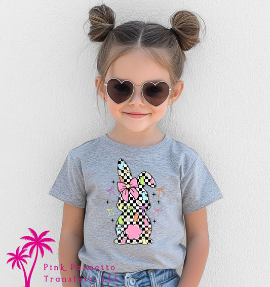 Checkered Colorful Bunny Youth Tshirt