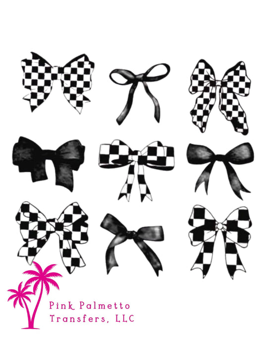 Checkered Black Bow 12" DTF Transfer