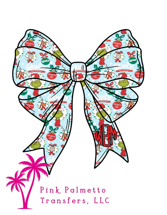 Grinch WBM Monogram Bow 10" DTF Transfer