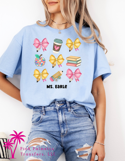 Custom Pencil and Bows w/ Name Tshirt
