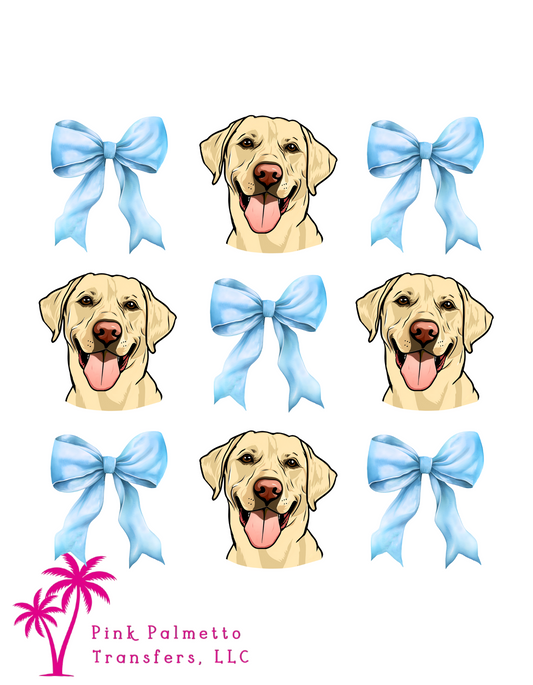 Yellow Lab w/ Blue Bows 6" DTF Transfer